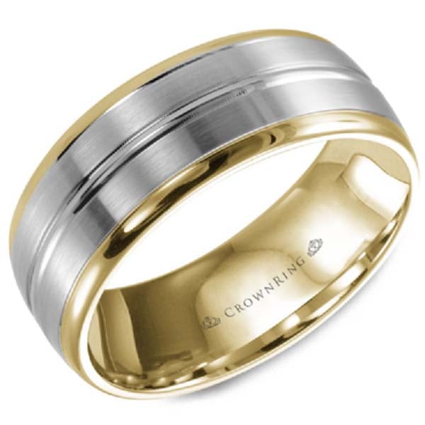 CrownRing Two-Tone 8MM Sandpaper Center & High Polish Grooved Wedding Band