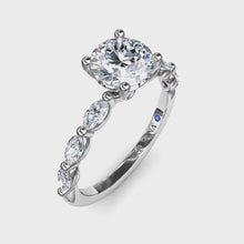 Load and play video in Gallery viewer, Fana White Gold Marquise Cut Side Shared Prong Diamond Engagement Ring Full Shot Video With Matching Band
