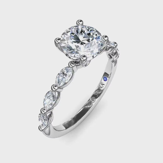 Fana White Gold Marquise Cut Side Shared Prong Diamond Engagement Ring Full Shot Video With Matching Band