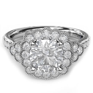 Fana Cushion Halo Bezel Set Milgrain Diamond Engagement Ring