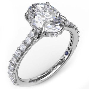 Fana Oval Cut Hidden Halo Shared Prong Diamond Engagement Ring