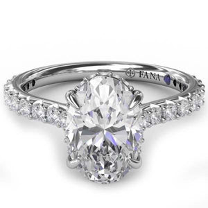 Fana Oval Cut Hidden Halo Shared Prong Diamond Engagement Ring