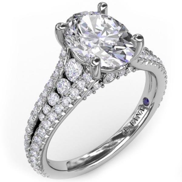 Fana Oval Triple-Row Tapered Diamond Engagement Ring