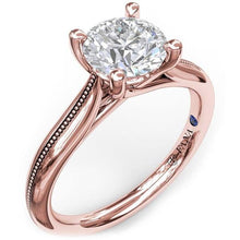 Load image into Gallery viewer, Fana Round Cut Four Prong Rose Gold Milgrain Solitaire Engagement Ring
