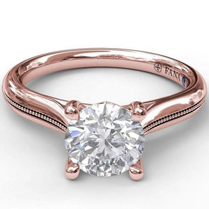 Fana Round Cut Four Prong Rose Gold Milgrain Solitaire Engagement Ring
