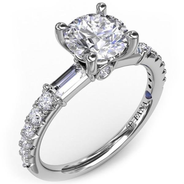 Fana Round Cut with Side Baguette Diamond Engagement Ring