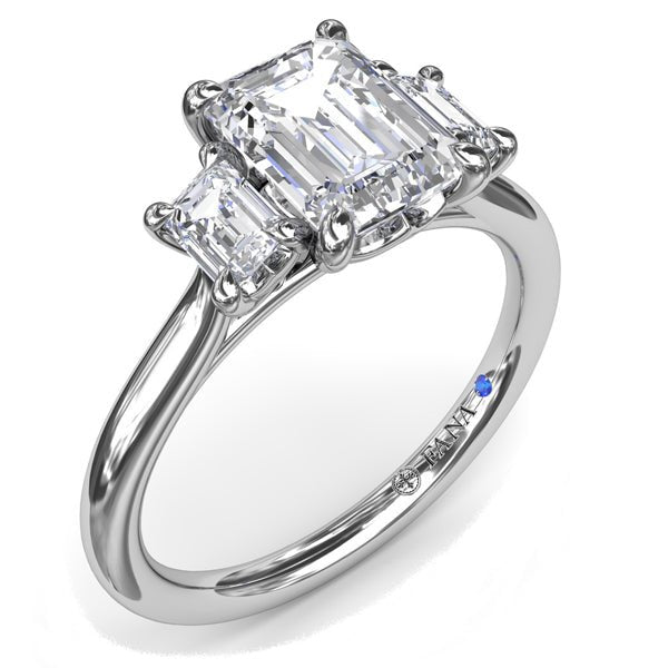 Fana Three Stone Emerald Cut Diamond Engagement Ring