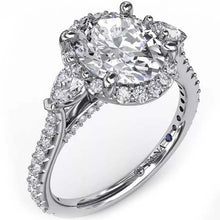 Load image into Gallery viewer, Fana Three Stone Halo Large Oval Center Diamond Engagement Ring
