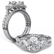 Load image into Gallery viewer, Fana Three Stone Halo Large Round Center Diamond Engagement Ring

