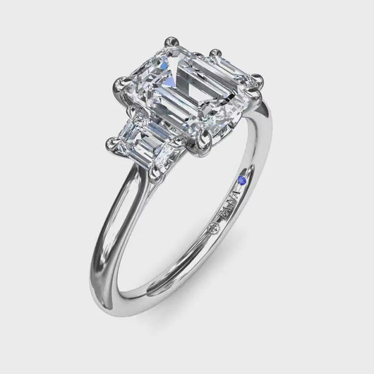 Video of Fana Three Stone Emerald Cut Diamond Engagement Ring