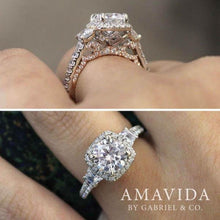 Load image into Gallery viewer, Gabriel Amavida &quot;Verline&quot; Cushion Halo with Side Baguettes Diamond Engagement Ring
