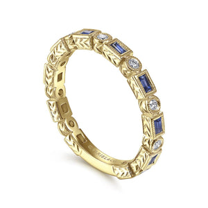 Gabriel & Co. Bezel Set Blue Sapphire & Diamond Stackable Ring