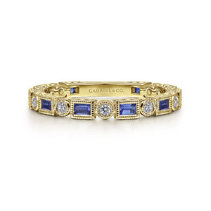 Gabriel & Co. Bezel Set Blue Sapphire & Diamond Stackable Ring