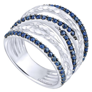 Gabriel Blue Sapphire Right Hand Wave Ring in Sterling Silver