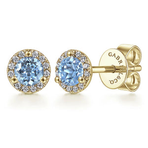Gabriel Blue Topaz Diamond Halo Stud Earrings