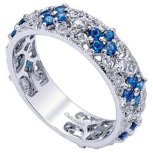 Load image into Gallery viewer, Gabriel &amp; Co. Blue Sapphire and Diamond Floral Themed Ring

