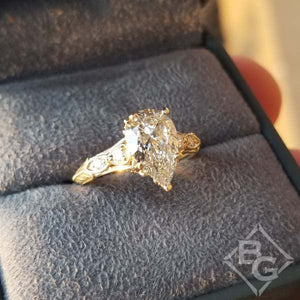Gabriel Chelsea Milgrain Diamond Engagement Ring with Warm Yellow Pear Cut Center