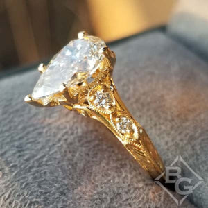 Gabriel Chelsea Milgrain Diamond Engagement Ring with Warm Yellow Pear Cut Center