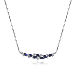 Gabriel & Co. Blue Sapphire and Diamond Marquise Bar Necklace