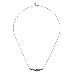 Gabriel & Co. Blue Sapphire and Diamond Marquise Bar Necklace