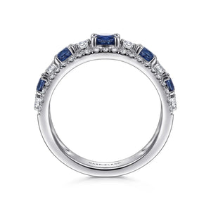Gabriel & Co. Blue Sapphire & Diamond Round Cut Five Stone Ring