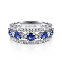 Load image into Gallery viewer, Gabriel &amp; Co. Blue Sapphire &amp; Diamond Round Cut Five Stone Ring
