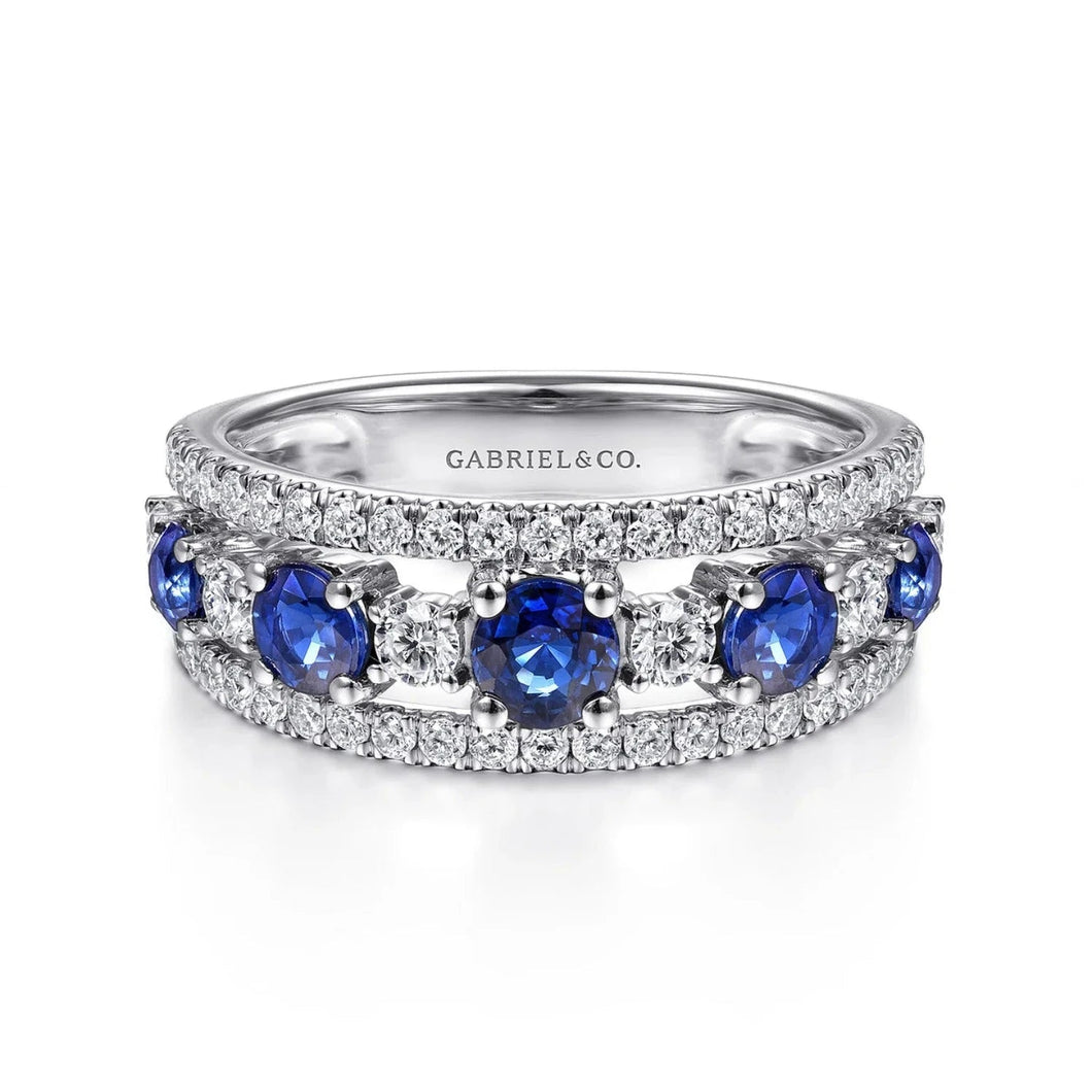 Gabriel & Co. Blue Sapphire & Diamond Round Cut Five Stone Ring