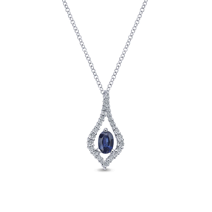 Gabriel& Co. Blue Sapphire & Diamond Teardrop Pendant