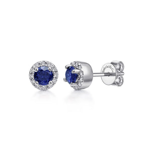 Gabriel & Co. Blue Sapphire Halo Diamond Cluster Earrings