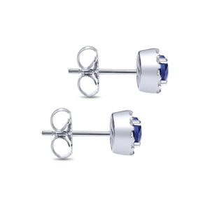 Gabriel & Co. Blue Sapphire Halo Diamond Cluster Earrings