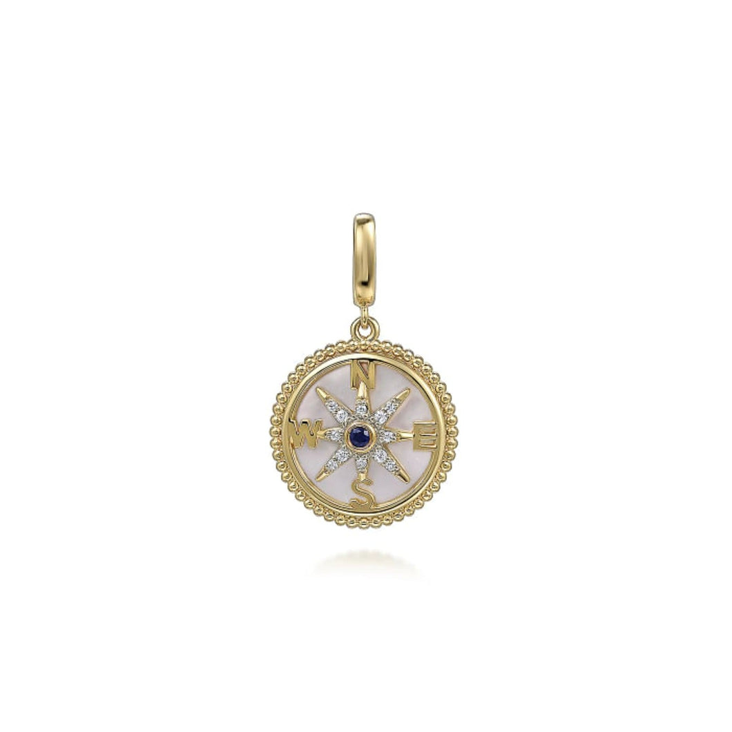 Gabriel & Co. Bujukan Diamond Starburst Compass Mother of Pearl Medallion Pendant