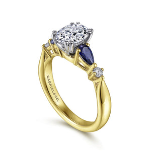 Gabriel & Co "Carrie" Blue Sapphire Pear Cut Side Engagement Ring