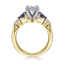Load image into Gallery viewer, Gabriel &amp; Co &quot;Carrie&quot; Blue Sapphire Pear Cut Side Engagement Ring
