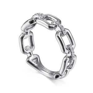 Gabriel & Co. Chain Link Ring Band with Diamond Connectors