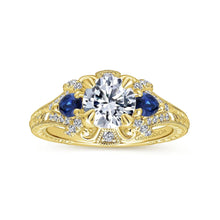 Load image into Gallery viewer, Gabriel &amp; Co. &quot;Chrystie&quot; Diamond &amp; Blue Sapphire Halo Engagement Ring
