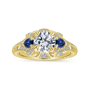 Gabriel & Co. "Chrystie" Diamond & Blue Sapphire Halo Engagement Ring