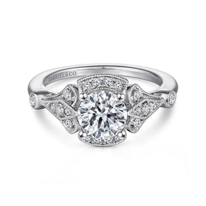 Gabriel & Co. "Columbus" Art Deco Style Halo Diamond Engagement Ring