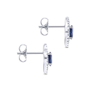 Gabriel & Co. Contemporary Oval Sapphire Halo Diamond Cluster Earrings