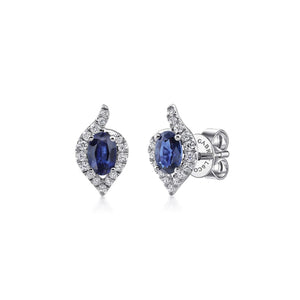 Gabriel & Co. Contemporary Oval Sapphire Halo Diamond Cluster Earrings