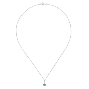 Gabriel & Co. Cultured Pearl and Pave Diamond Drop Pendant Necklace