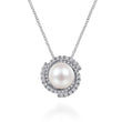 Load image into Gallery viewer, Gabriel &amp; Co. Cultured Pearl Swirling Diamond Halo Pendant
