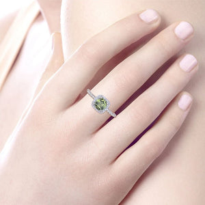 Gabriel & Co. Cushion Halo Round Cut Peridot Diamond Ring