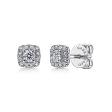 Load image into Gallery viewer, Gabriel &amp; Co. Cushion Halo Round Diamond Stud Earrings

