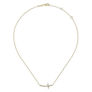 Gabriel & Co. Diamond Sideways Curved Cross Necklace