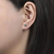 Load image into Gallery viewer, Gabriel &amp; Co. Emerald &amp; Diamond Halo Stud Earrings
