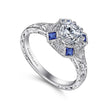 Load image into Gallery viewer, Gabriel &amp; Co. &quot;Girasol&quot; Blue Sapphire Diamond Engagement Ring
