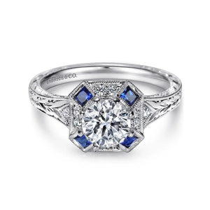 Gabriel & Co. "Girasol" Blue Sapphire Diamond Engagement Ring