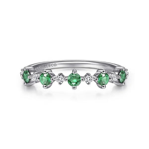 Gabriel & Co. Green Emerald & Diamond Five Stone Band