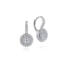 Load image into Gallery viewer, Gabriel &amp; Co. Lever Back Round Pave Cluster Halo Dangle Earrings
