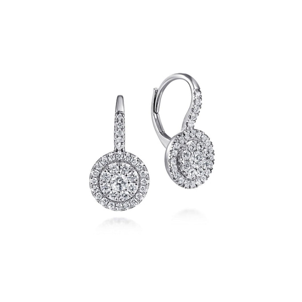 Gabriel & Co. Lever Back Round Pave Cluster Halo Dangle Earrings